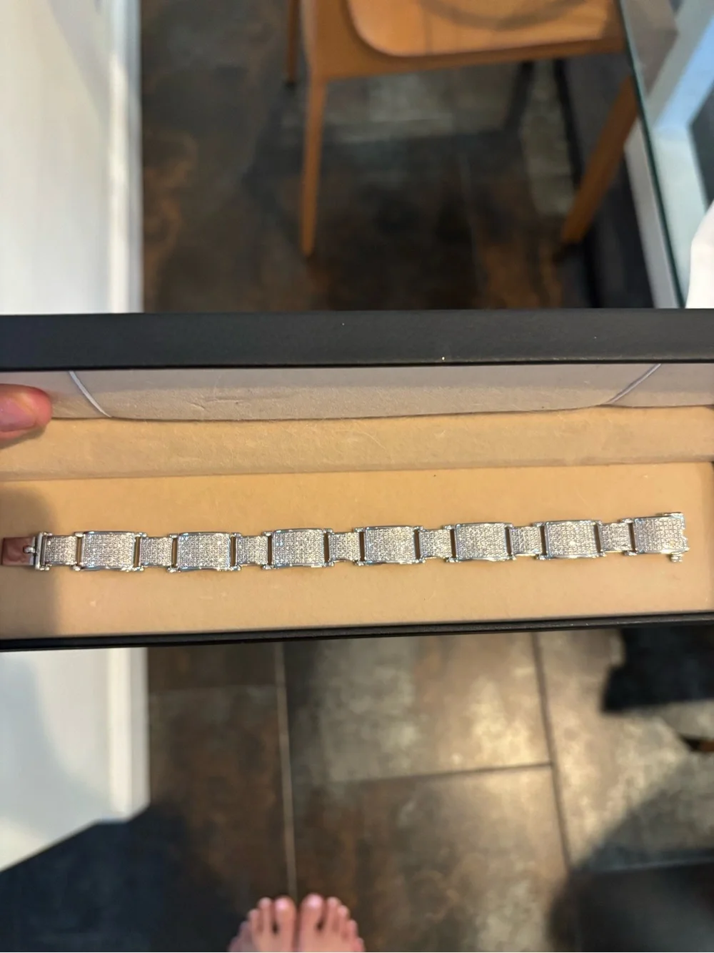 Men's 10 k White Gold Crystal Link Bracelet - Stylish Accent